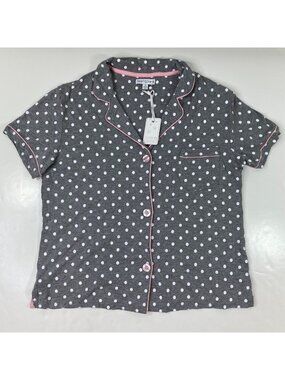 Seeing Stars Womens Button-Up Pajama Top Gray Polka Dot Short Sleeve Size Medium